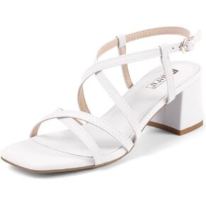 IDIFU IN2 Strappy Heels Chunky Block Square Toe Heels Wedding Prom Bride Bridal Dance Party Dress Shoes for Women Trendy Comfortable Dressy Cute Casual Summer Heeled Sandals Slingback Low Short Heels