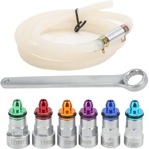 Brake Bleeder Adapter, Brake Bleeder Wrench Kit Metal Rubber 7‑12mm 6 Adapters 1 Drain Hose Universal for Car SUV Light Truck Motorcycle