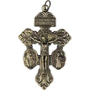 Bronze Pardon Crucifix with Miraculous and St. Benedict Medal, Catholic Charm for Devotionals, 2 1/8 Inches