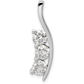 14k White Gold AA Diamond Large Three Stone Curved Bar Pendant - 29mm