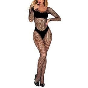Women Fishnet Bodysuit Sexy Mesh Elastic One Piece Bodystockings Teddy Lingerie