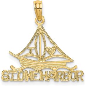 Lex & Lu 14k Yellow Gold I Love Stone Harbor Sailboat Charm