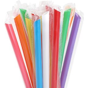 100 Pcs Jumbo Smoothie Straws Boba Straws,Individually Wrapped Multi Colors Disposable Plastic Large Wide-mouthed Milkshake Bubble Tea Drinking Straw(0.43" Diameter and 9.45" long)