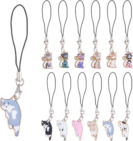 12pcs Cat Keychain Pendant, Cat Charm for Mobile Phone, Cat Keychain Accessories, for Jewelry Making Accessories Handmade Decoration, Length About 90~100mm in Saudi Arabia