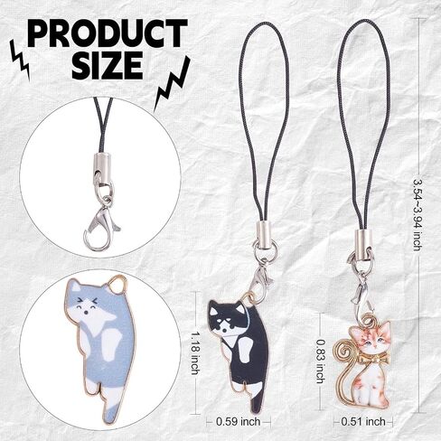 12pcs Cat Keychain Pendant, Cat Charm for Mobile Phone, Cat Keychain Accessories, for Jewelry Making Accessories Handmade Decoration, Length About 90~100mm in Saudi Arabia