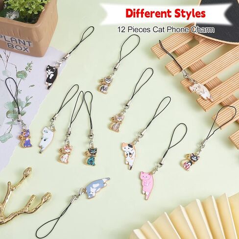 12pcs Cat Keychain Pendant, Cat Charm for Mobile Phone, Cat Keychain Accessories, for Jewelry Making Accessories Handmade Decoration, Length About 90~100mm in Saudi Arabia