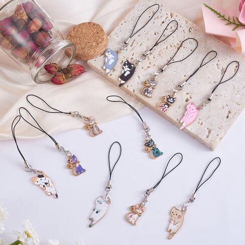12pcs Cat Keychain Pendant, Cat Charm for Mobile Phone, Cat Keychain Accessories, for Jewelry Making Accessories Handmade Decoration, Length About 90~100mm in Saudi Arabia