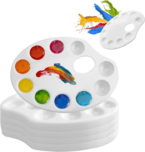 30 عبوة من لوحات صينية الطلاء، لوحة طلاء بلاستيكية مع فتحة إبهام، منصات طلاء بيضاوية للبالغين أو الطلاب لصف الرسم الحرفي in Kuwait