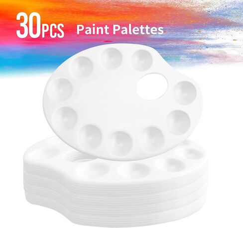 30 عبوة من لوحات صينية الطلاء، لوحة طلاء بلاستيكية مع فتحة إبهام، منصات طلاء بيضاوية للبالغين أو الطلاب لصف الرسم الحرفي in Kuwait