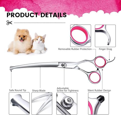 لوازم العناية بالقطط، مقص للعناية بالكلاب من الفولاذ المقاوم للصدأ 4CR، مقص للكلاب 6 في 1 للتزيين برأس مستدير آمن، مقص للعناية بالحيوانات الأليفة شديد التحمل للكلاب والقطط والأرانب والحيوانات الأخرى (وردي) in Kuwait