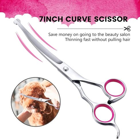 لوازم العناية بالقطط، مقص للعناية بالكلاب من الفولاذ المقاوم للصدأ 4CR، مقص للكلاب 6 في 1 للتزيين برأس مستدير آمن، مقص للعناية بالحيوانات الأليفة شديد التحمل للكلاب والقطط والأرانب والحيوانات الأخرى (وردي) in Kuwait