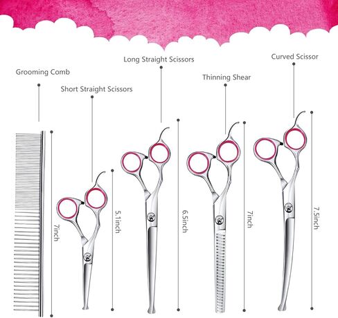 لوازم العناية بالقطط، مقص للعناية بالكلاب من الفولاذ المقاوم للصدأ 4CR، مقص للكلاب 6 في 1 للتزيين برأس مستدير آمن، مقص للعناية بالحيوانات الأليفة شديد التحمل للكلاب والقطط والأرانب والحيوانات الأخرى (وردي) in Kuwait
