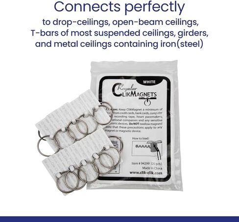 خطافات السقف ClikMagnet العادية - مغناطيسات قوية لتعليق العروض واللافتات والمزيد - مغناطيسات بوزن 5 رطل - عبوة من 20 قطعة، بيضاء in Kuwait