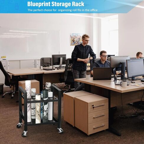 Blueprint Holder/Storage Rack, Metal Blueprint Rack Storage Cart with Wheels (White) in Saudi Arabia