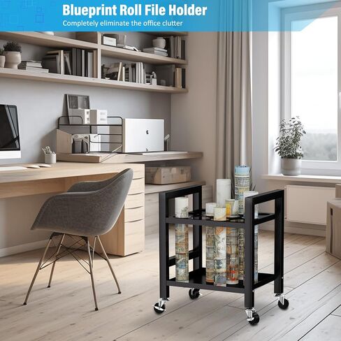 Blueprint Holder/Storage Rack, Metal Blueprint Rack Storage Cart with Wheels (White) in Saudi Arabia