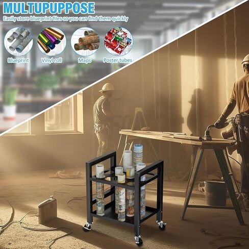 Blueprint Holder/Storage Rack, Metal Blueprint Rack Storage Cart with Wheels (White) in Saudi Arabia