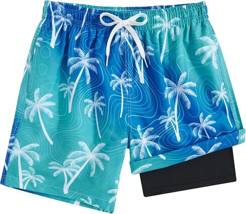 Boy's Swim Trunks Size 18 Waterproof Tropical Blue Palm Tree Kids Running Cycling Swim Board Shorts Child Bathing Suits with Inner Pocket Summer Compression Liner Swimming Suit 18 20 in Saudi Arabia