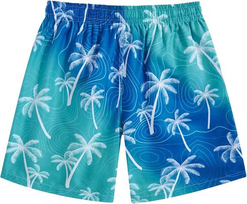 Boy's Swim Trunks Size 18 Waterproof Tropical Blue Palm Tree Kids Running Cycling Swim Board Shorts Child Bathing Suits with Inner Pocket Summer Compression Liner Swimming Suit 18 20 in Saudi Arabia