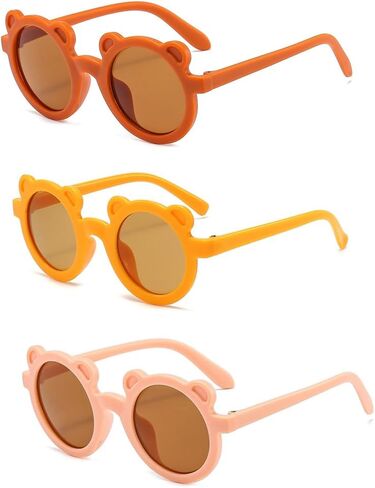 3 Pieces Girls Round Sunglasses UV400 Protection Kids Cute Suglasses for Girls Boys Age 3-12 Beach Outdoor Sports in Saudi Arabia