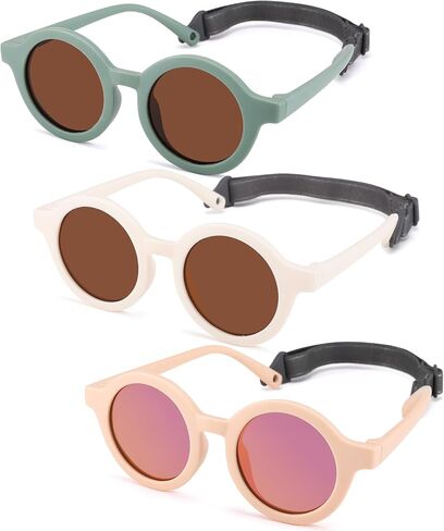 NULOOQ Bendable Polarized Baby Sunglasses with Strap Round Flexible for Infant Newborn & Toddler Age 0-24 Months in Saudi Arabia