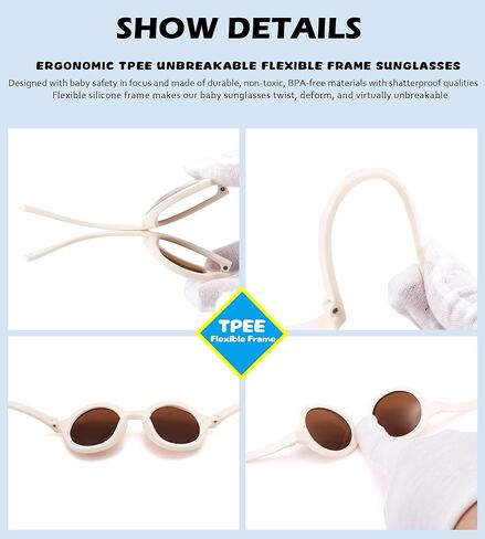 NULOOQ Bendable Polarized Baby Sunglasses with Strap Round Flexible for Infant Newborn & Toddler Age 0-24 Months in Saudi Arabia