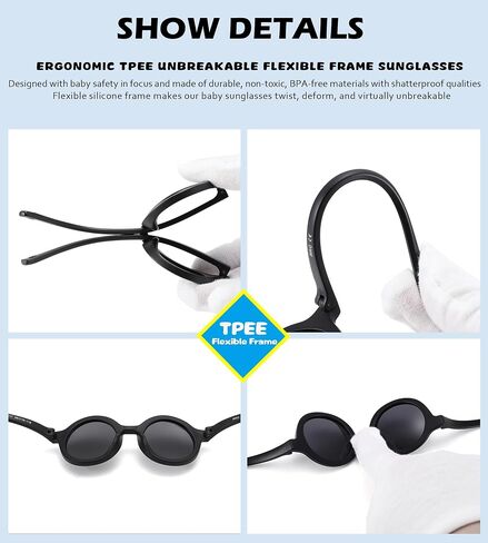 NULOOQ Bendable Polarized Baby Sunglasses with Strap Round Flexible for Infant Newborn & Toddler Age 0-24 Months in Saudi Arabia