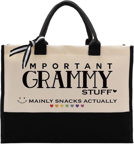 Grammy Gift, Canvas Tote Bag Cute Design, Important Grammy Stuff Canvas Bag, Cotton Canvas Tote Bag, Reusable Grocery Bag Gift for Her Women Grammy, Grandma Gift for Mother's Day Christmas Birthday in Saudi Arabia