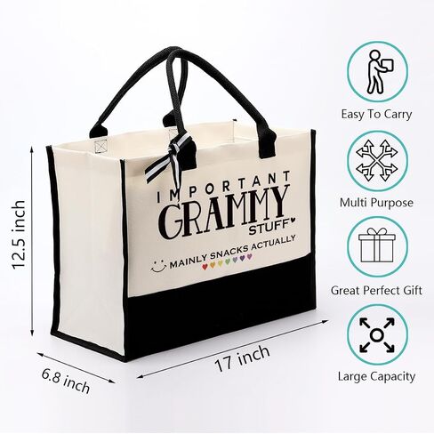 Grammy Gift, Canvas Tote Bag Cute Design, Important Grammy Stuff Canvas Bag, Cotton Canvas Tote Bag, Reusable Grocery Bag Gift for Her Women Grammy, Grandma Gift for Mother's Day Christmas Birthday in Saudi Arabia