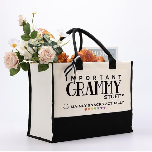 Grammy Gift, Canvas Tote Bag Cute Design, Important Grammy Stuff Canvas Bag, Cotton Canvas Tote Bag, Reusable Grocery Bag Gift for Her Women Grammy, Grandma Gift for Mother's Day Christmas Birthday in Saudi Arabia