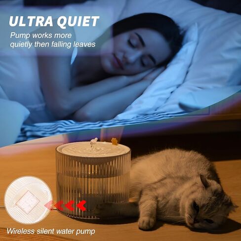 Cat Water Fountain, Automatic Ultra Silent Pet Dispenser 1.8L/63oz with 1 Replacement Filter for Cats and Small Dogs, Transparent. in Kuwait