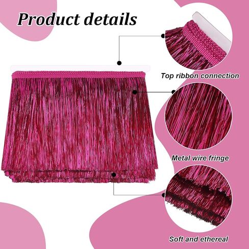 FINGERINSPIRE 11 Yard x 5.9 inch Tinsel Fringe Trim Medium Violet Red Metallic Foil Fringe Garland Tinsel Streamer Tinsel Garland Dance Costume Fringe Trimming for Wedding Birthday Party Decoration in Saudi Arabia