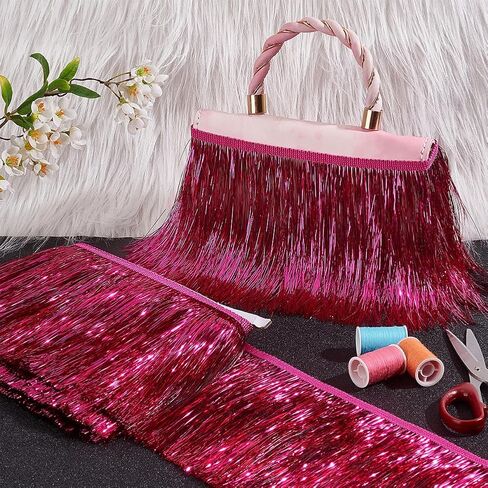 FINGERINSPIRE 11 Yard x 5.9 inch Tinsel Fringe Trim Medium Violet Red Metallic Foil Fringe Garland Tinsel Streamer Tinsel Garland Dance Costume Fringe Trimming for Wedding Birthday Party Decoration in Saudi Arabia
