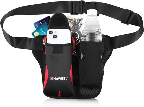 حزام الجري مع حزم فاني زجاجة ماء للنساء والرجال، وحقيبة الخصر مع حامل زجاجة ماء، وحزام ترطيب مع حامل هاتف بحزام قابل للتعديل يناسب هواتف 6.9 بوصة - أسود in Kuwait