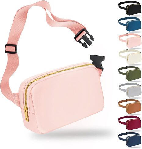 FIORETTO Fanny Packs for Women Men Fashion Crossbody Belt Bag with 3 Zipped Pocket Adjustable Small Waist Pouch Bum Bag for Dog Walking Running Hiking Travel Workout Brown in Saudi Arabia
