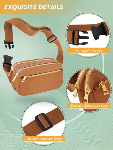 FIORETTO Fanny Packs for Women Men Fashion Crossbody Belt Bag with 3 Zipped Pocket Adjustable Small Waist Pouch Bum Bag for Dog Walking Running Hiking Travel Workout Brown in Saudi Arabia