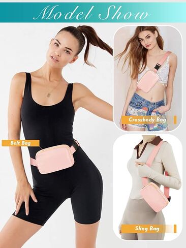 FIORETTO Fanny Packs for Women Men Fashion Crossbody Belt Bag with 3 Zipped Pocket Adjustable Small Waist Pouch Bum Bag for Dog Walking Running Hiking Travel Workout Brown in Saudi Arabia