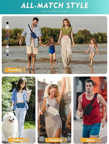 FIORETTO Fanny Packs for Women Men Fashion Crossbody Belt Bag with 3 Zipped Pocket Adjustable Small Waist Pouch Bum Bag for Dog Walking Running Hiking Travel Workout Brown in Saudi Arabia
