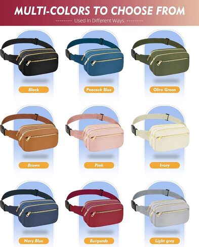 FIORETTO Fanny Packs for Women Men Fashion Crossbody Belt Bag with 3 Zipped Pocket Adjustable Small Waist Pouch Bum Bag for Dog Walking Running Hiking Travel Workout Brown in Saudi Arabia