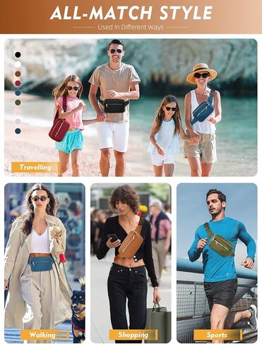 FIORETTO Fanny Packs for Women Men Fashion Crossbody Belt Bag with 3 Zipped Pocket Adjustable Small Waist Pouch Bum Bag for Dog Walking Running Hiking Travel Workout Brown in Saudi Arabia