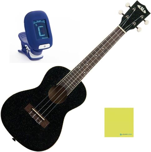 Kala Concert Ukulele Galaxy Black Sparkle Ukulele Bundle with Kala Klipz Tuner in Blue and Liquid Audio Instrument Polishing Cloth - Kala KA-SPRK-BLACK Model in Saudi Arabia