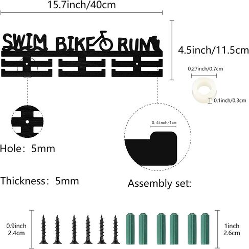 CREATCABIN Wood Triathlon Medal Holder Sport Medal Hanger Display Swim Bike Run Medal Rack Wall Rack Mounted Over 30 Medals Awards Ribbon Stand Running for Competition Athletes Medalist 15.7x4.5 Inch in Saudi Arabia