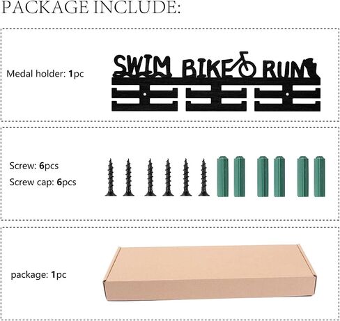 CREATCABIN Wood Triathlon Medal Holder Sport Medal Hanger Display Swim Bike Run Medal Rack Wall Rack Mounted Over 30 Medals Awards Ribbon Stand Running for Competition Athletes Medalist 15.7x4.5 Inch in Saudi Arabia