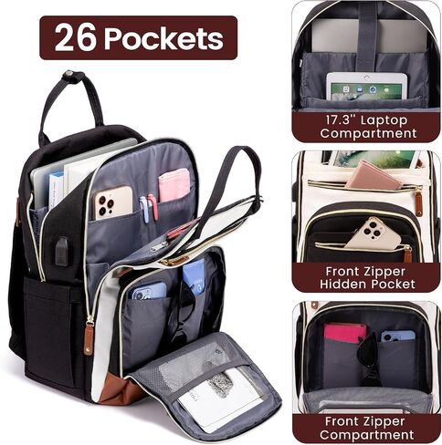 LOVEVOOK Laptop Backpack for Women, 15.6 Inch Travel Anti-theft Laptop Bag, Fashion Work Business Backpacks Purse, Warterproof Teacher Nurse Computer Professor Daypack, Beige-Black in Saudi Arabia