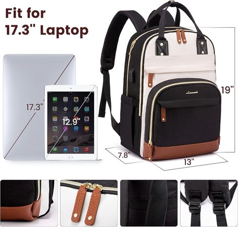 LOVEVOOK Laptop Backpack for Women, 15.6 Inch Travel Anti-theft Laptop Bag, Fashion Work Business Backpacks Purse, Warterproof Teacher Nurse Computer Professor Daypack, Beige-Black in Saudi Arabia