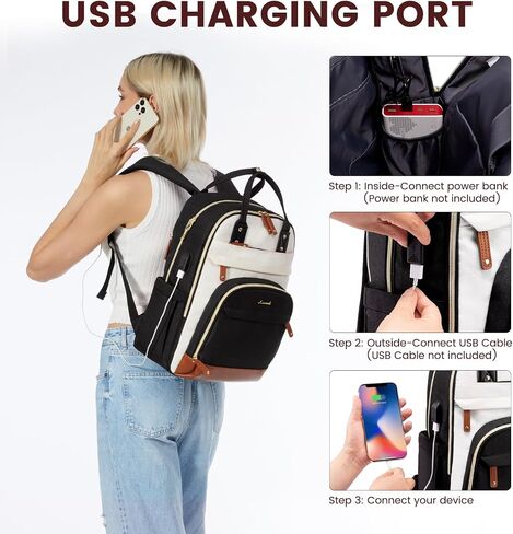 LOVEVOOK Laptop Backpack for Women, 15.6 Inch Travel Anti-theft Laptop Bag, Fashion Work Business Backpacks Purse, Warterproof Teacher Nurse Computer Professor Daypack, Beige-Black in Saudi Arabia