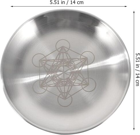 طبق طقوس مذبح 5.5 بوصة من الفولاذ المقاوم للصدأ وعاء مسطح دائري علبة مجوهرات معدنية علم التنجيم لوحة التارو حامل حلية حلية لتلطيخ صواني الديكور الفضية (فضية ميتاترون) in Kuwait