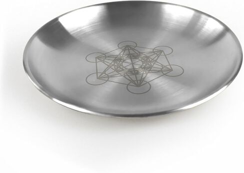 طبق طقوس مذبح 5.5 بوصة من الفولاذ المقاوم للصدأ وعاء مسطح دائري علبة مجوهرات معدنية علم التنجيم لوحة التارو حامل حلية حلية لتلطيخ صواني الديكور الفضية (فضية ميتاترون) in Kuwait
