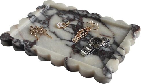 Natural Calacatta Viola Scalloped Marble Tray 10.8"x8", Luxury Vanity Tray for Bathroom Kitchen Counter, Decorative Tray for Dresser Home Decor, Plate Holder for Tissues, Candles, Towel in Saudi Arabia