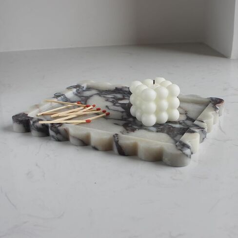 Natural Calacatta Viola Scalloped Marble Tray 10.8"x8", Luxury Vanity Tray for Bathroom Kitchen Counter, Decorative Tray for Dresser Home Decor, Plate Holder for Tissues, Candles, Towel in Saudi Arabia