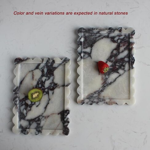 Natural Calacatta Viola Scalloped Marble Tray 10.8"x8", Luxury Vanity Tray for Bathroom Kitchen Counter, Decorative Tray for Dresser Home Decor, Plate Holder for Tissues, Candles, Towel in Saudi Arabia